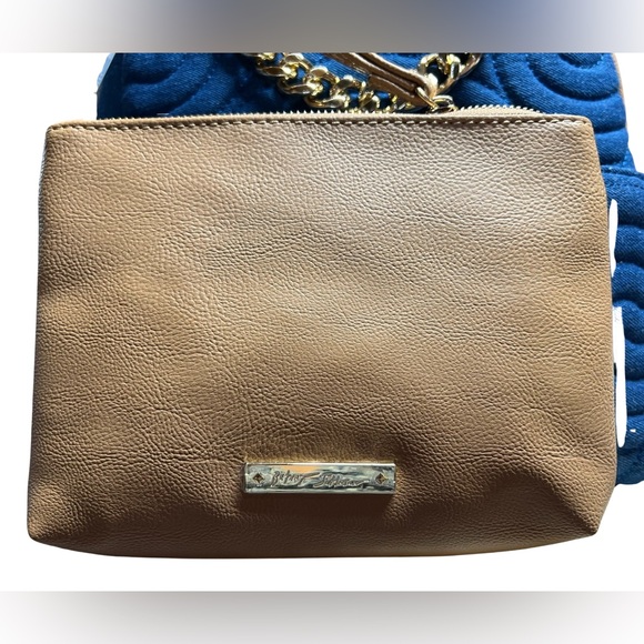 Betsy Johnson NWT Denim Blue Quilted Backpack with Small  Brown Purse (P034) - Picture 15 of 16